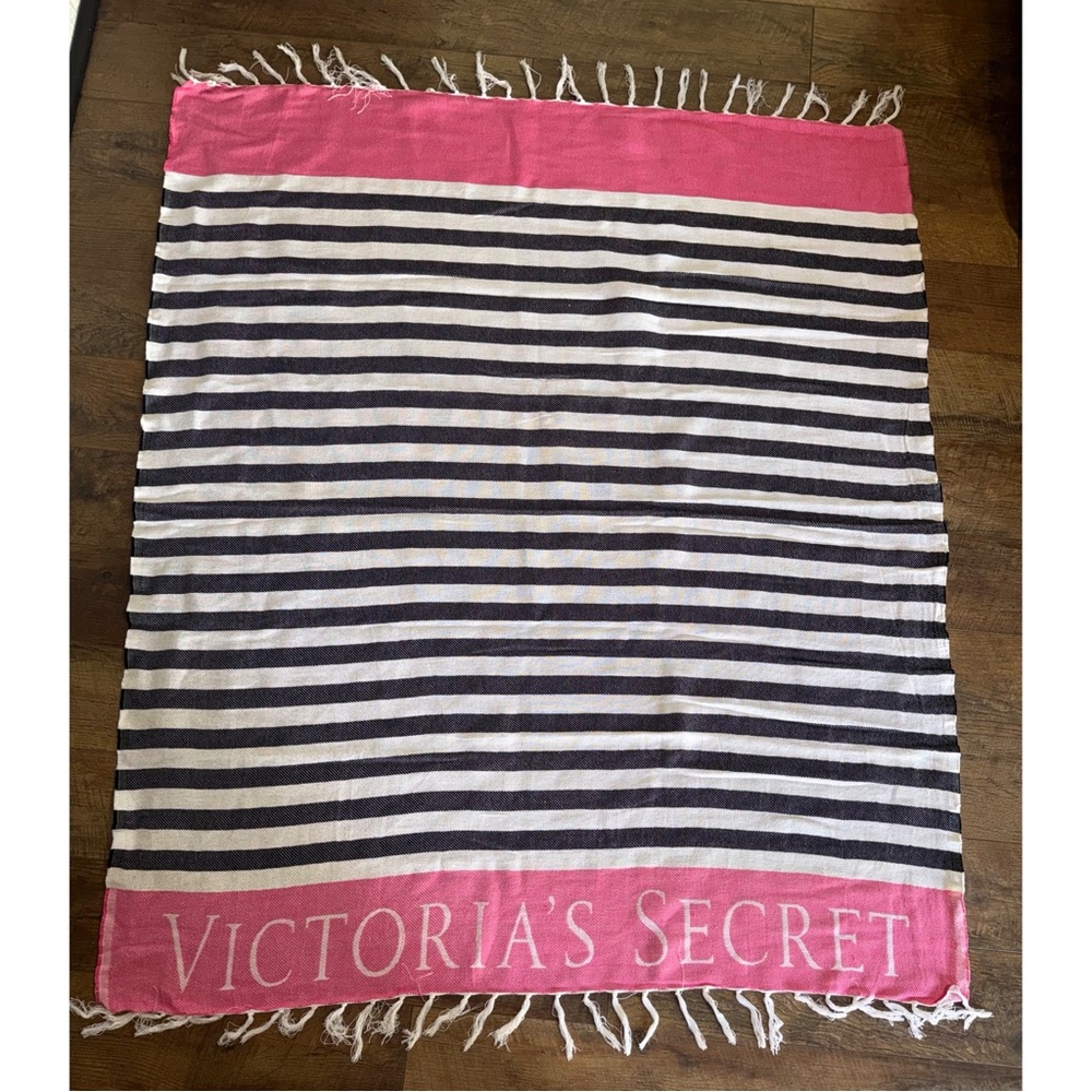 PINK Victoria's Secret Pink and Black Striped Blanket beach towel